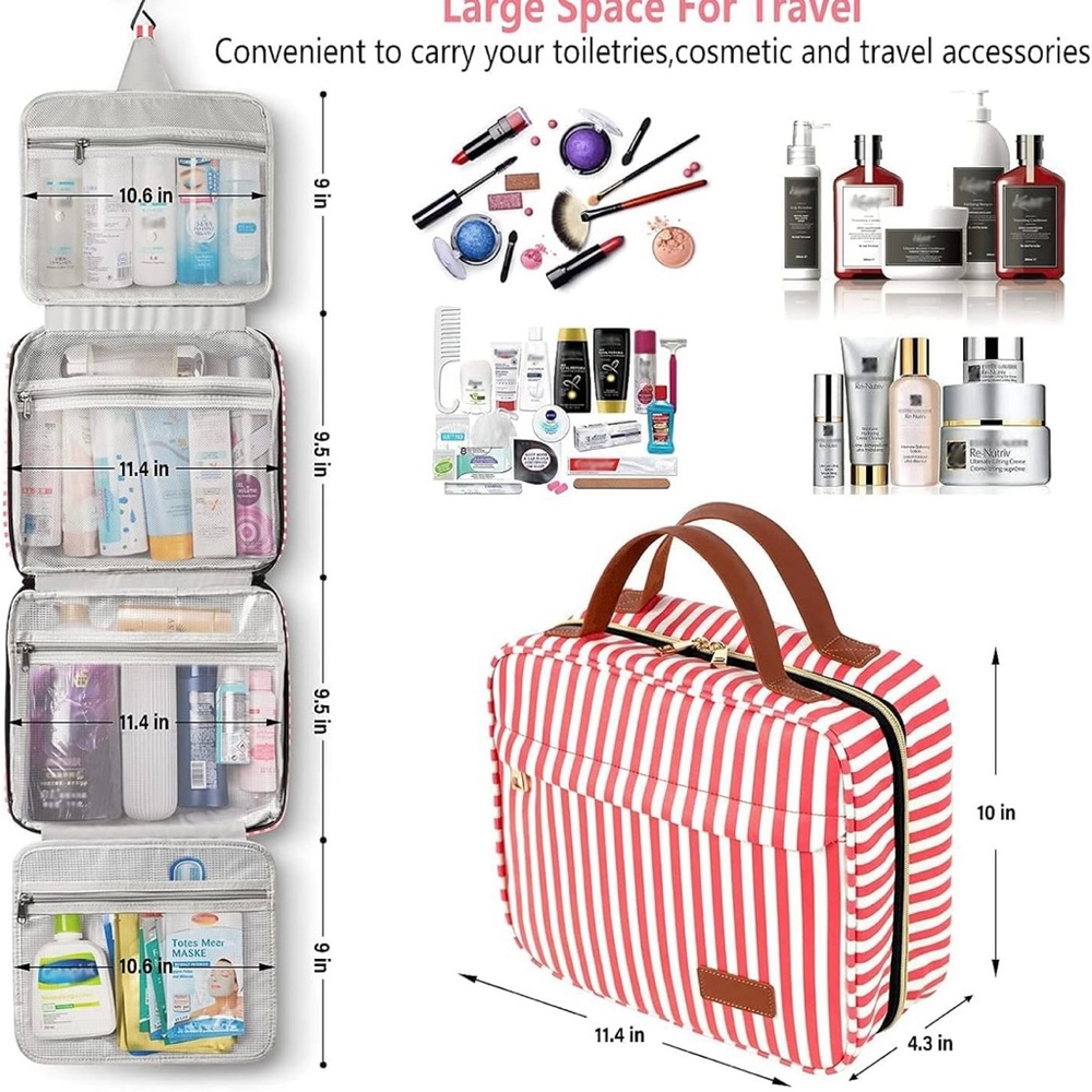 Hanging Travel Toiletry Bag, Large Capacity Cosmetic Travel Toiletry Organizer - Picture 6 of 10
